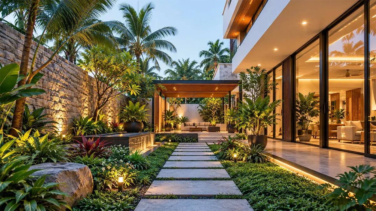 Landscaped villa courtyard