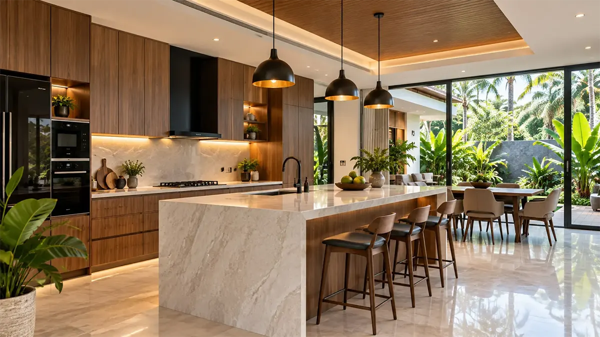 Modern kitchen and dining area